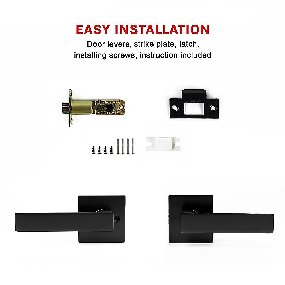 Door Handle Set Lever Passage Function Square Black 7