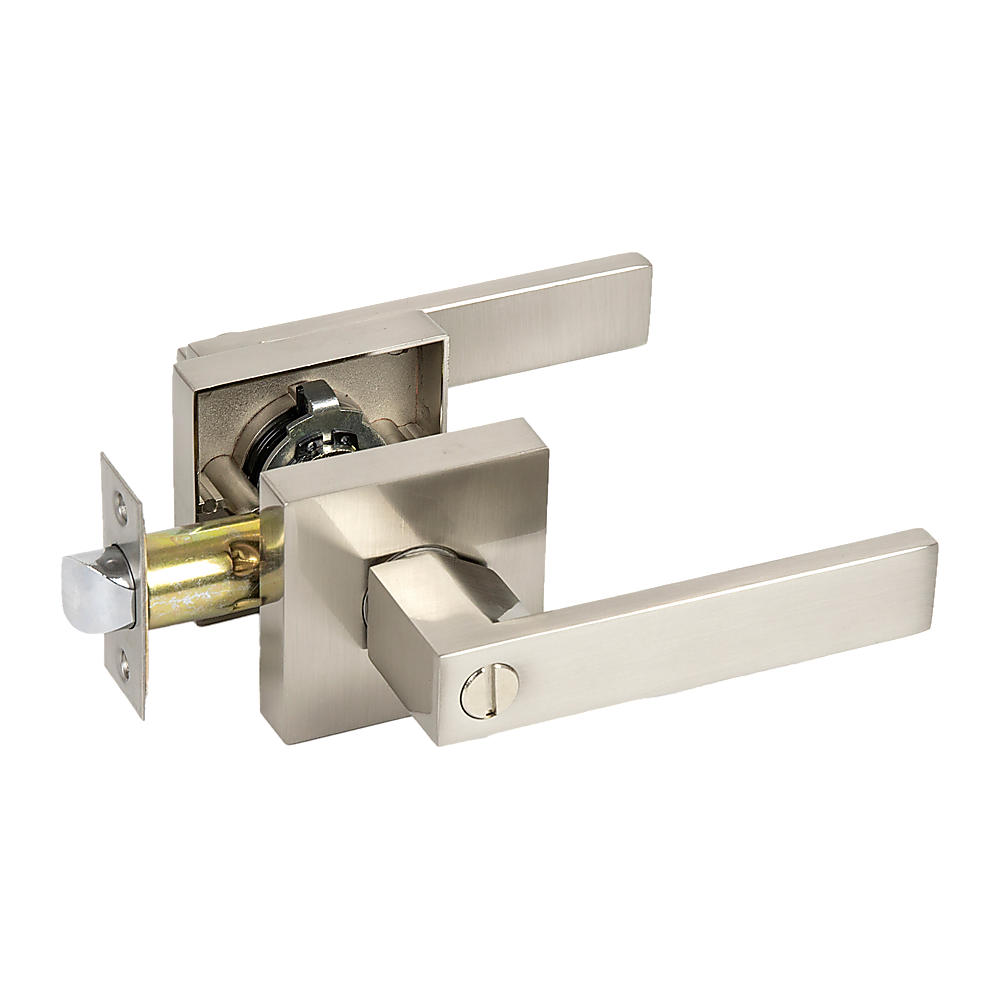 Door Handle Set Lever Privacy Function Square Satin Nickel 4