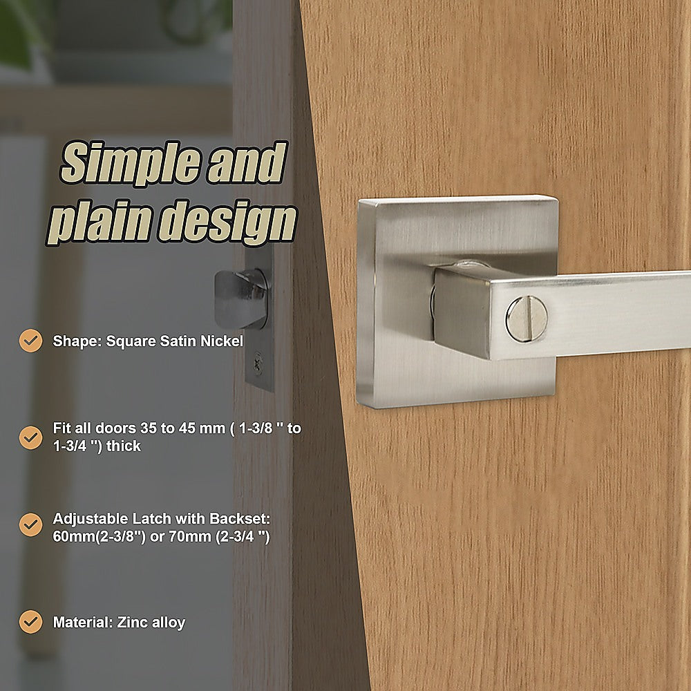 Door Handle Set Lever Privacy Function Square Satin Nickel 5