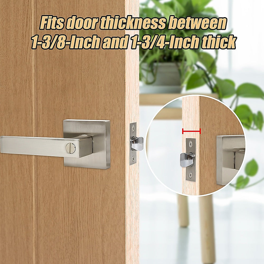 Door Handle Set Lever Privacy Function Square Satin Nickel 7