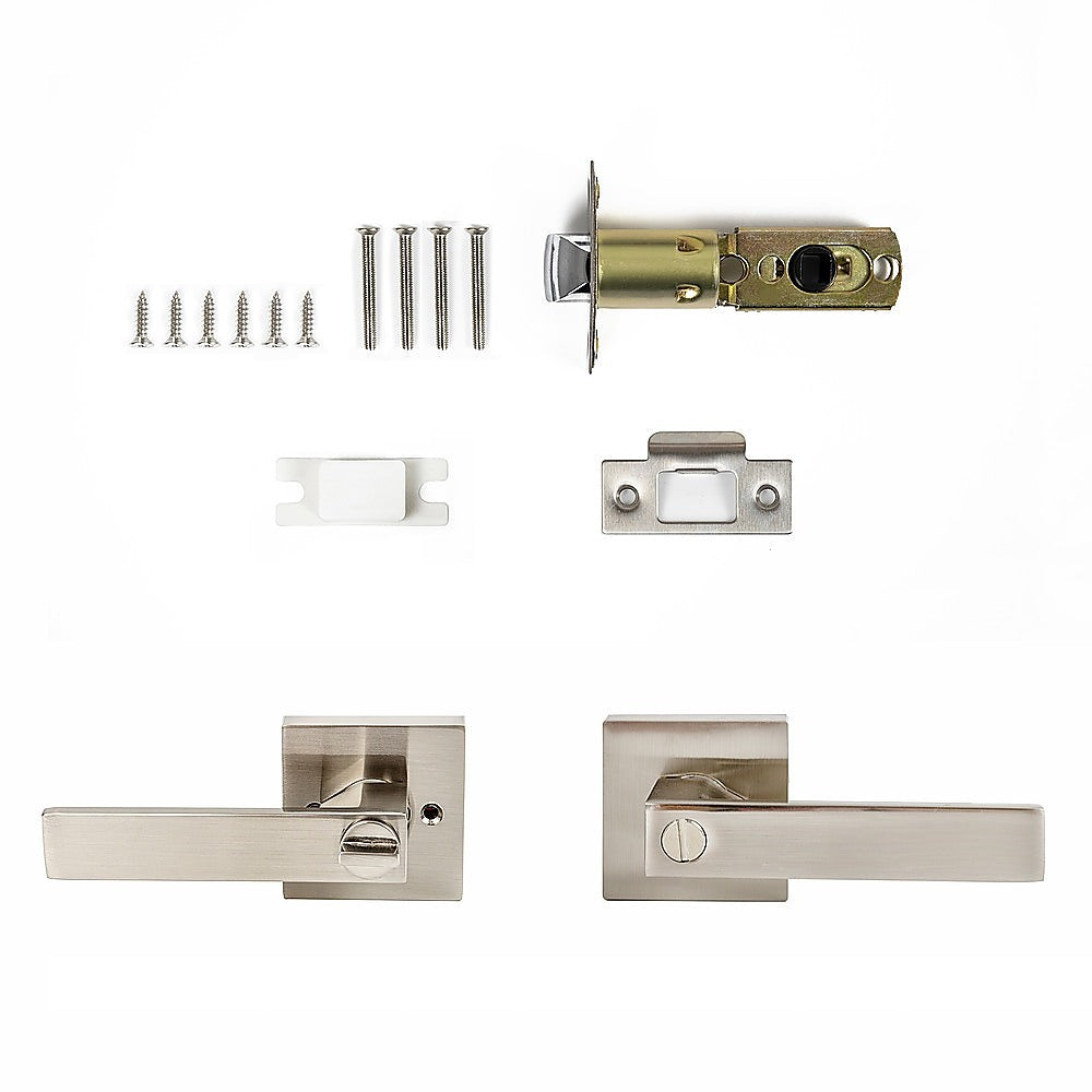 Door Handle Set Lever Privacy Function Square Satin Nickel 8