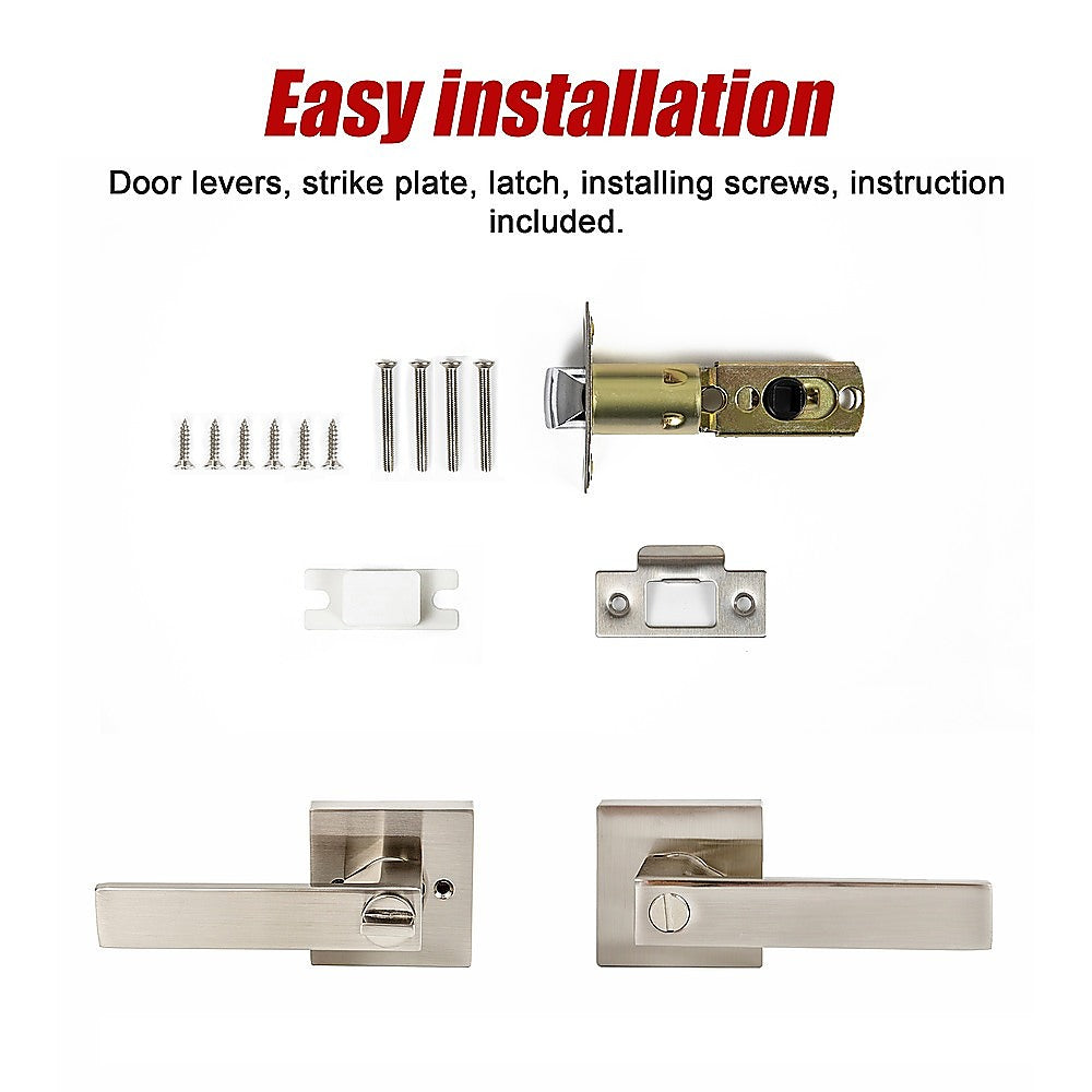 Door Handle Set Lever Privacy Function Square Satin Nickel 9
