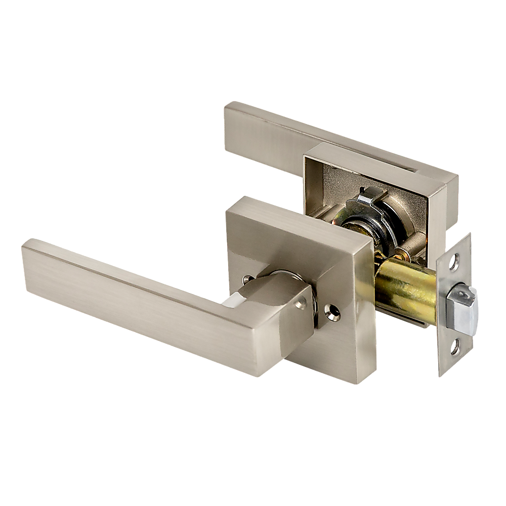 Door Handle Set Lever Passage Function Square Satin Nickel 3