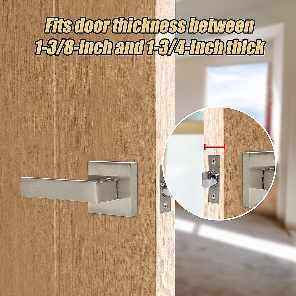 Door Handle Set Lever Passage Function Square Satin Nickel 4