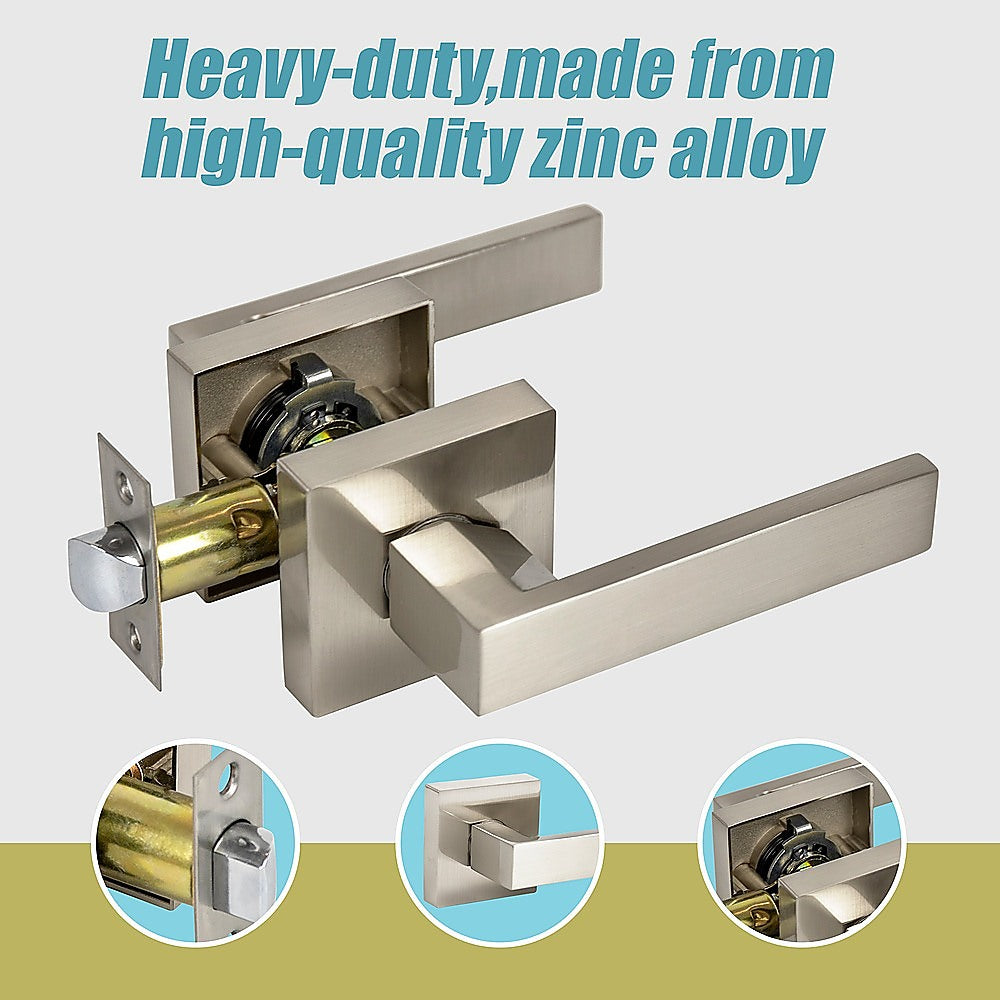 Door Handle Set Lever Passage Function Square Satin Nickel 6