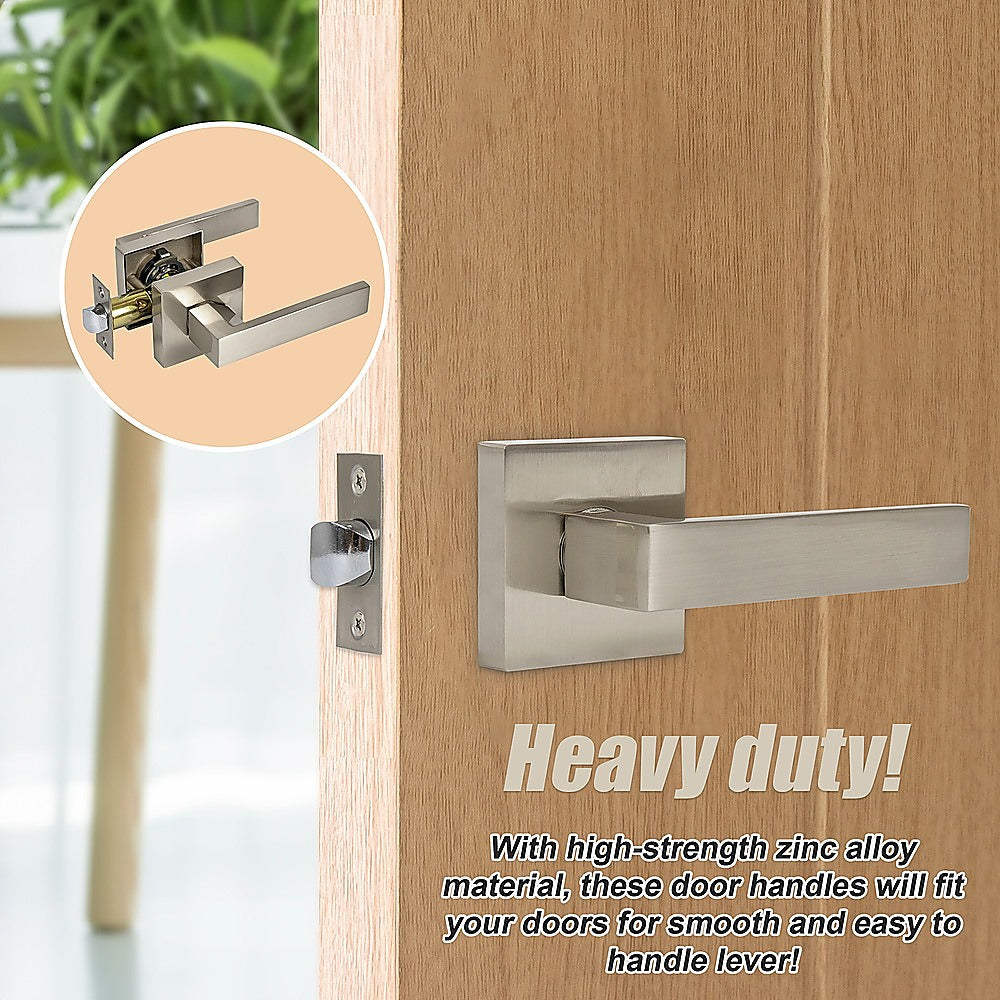 Door Handle Set Lever Passage Function Square Satin Nickel 8
