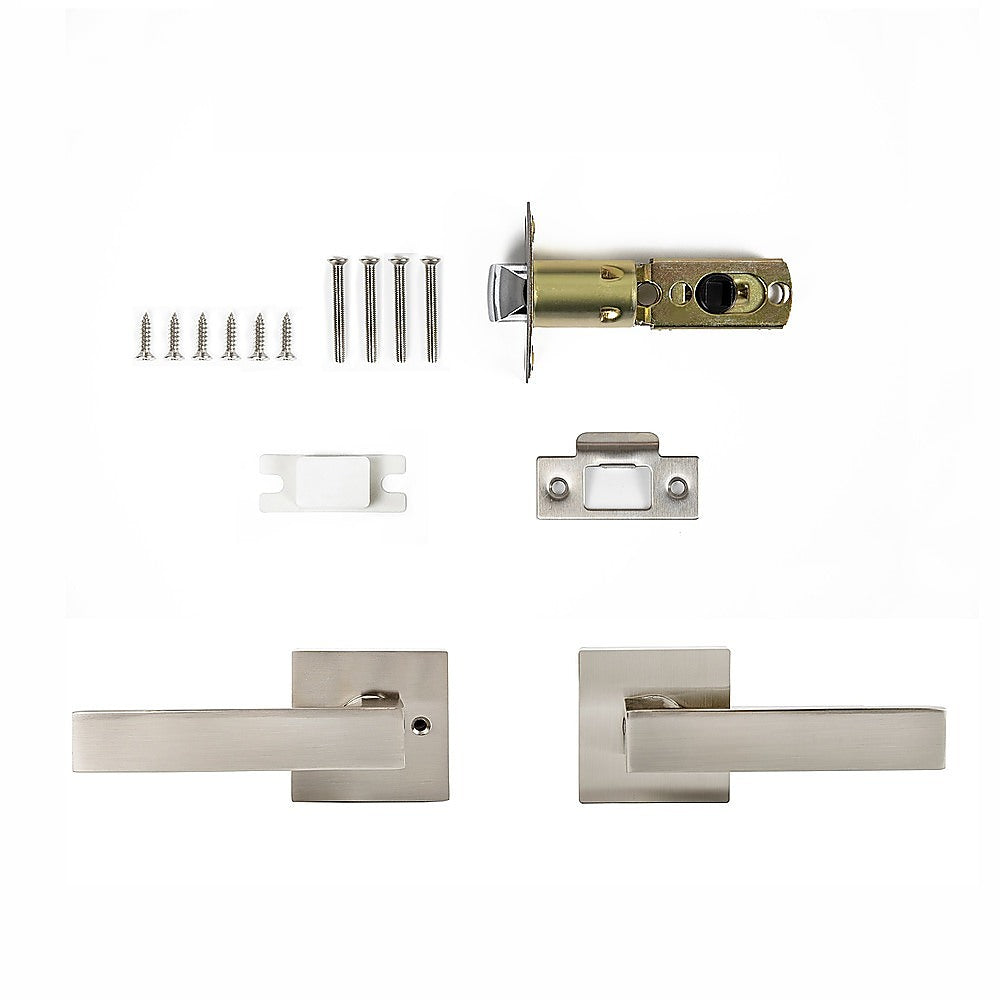 Door Handle Set Lever Passage Function Square Satin Nickel 9
