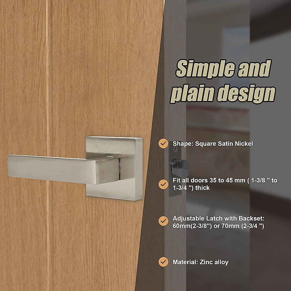 Door Handle Set Lever Passage Function Square Satin Nickel 10
