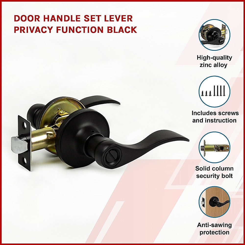 Door Handle Set Lever Privacy Function Black 3