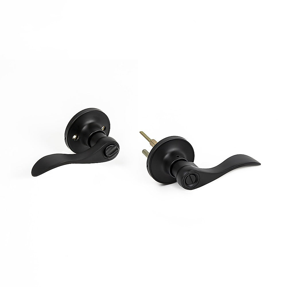 Door Handle Set Lever Privacy Function Black 5