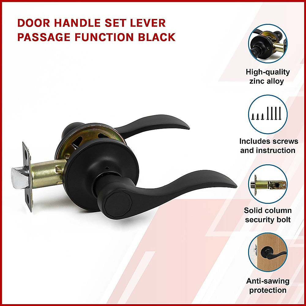 Door Handle Set Lever Passage Function Black 3