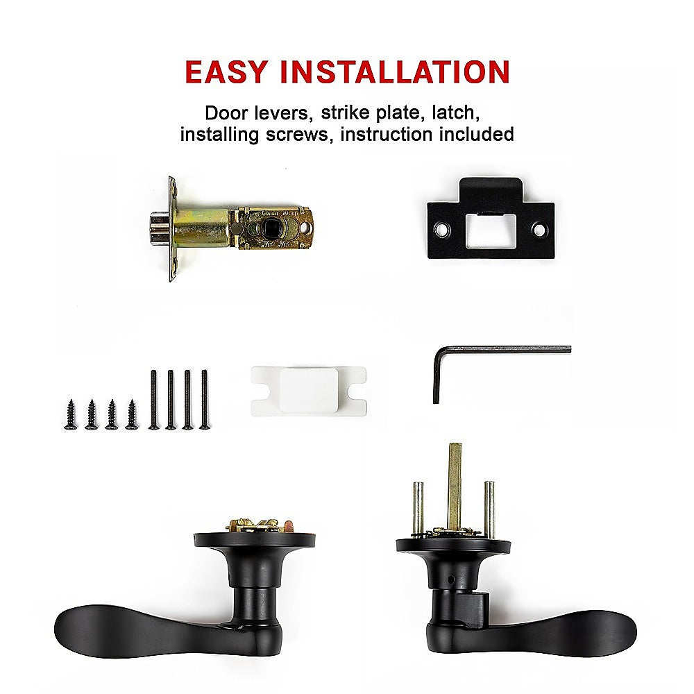 Door Handle Set Lever Passage Function Black 7