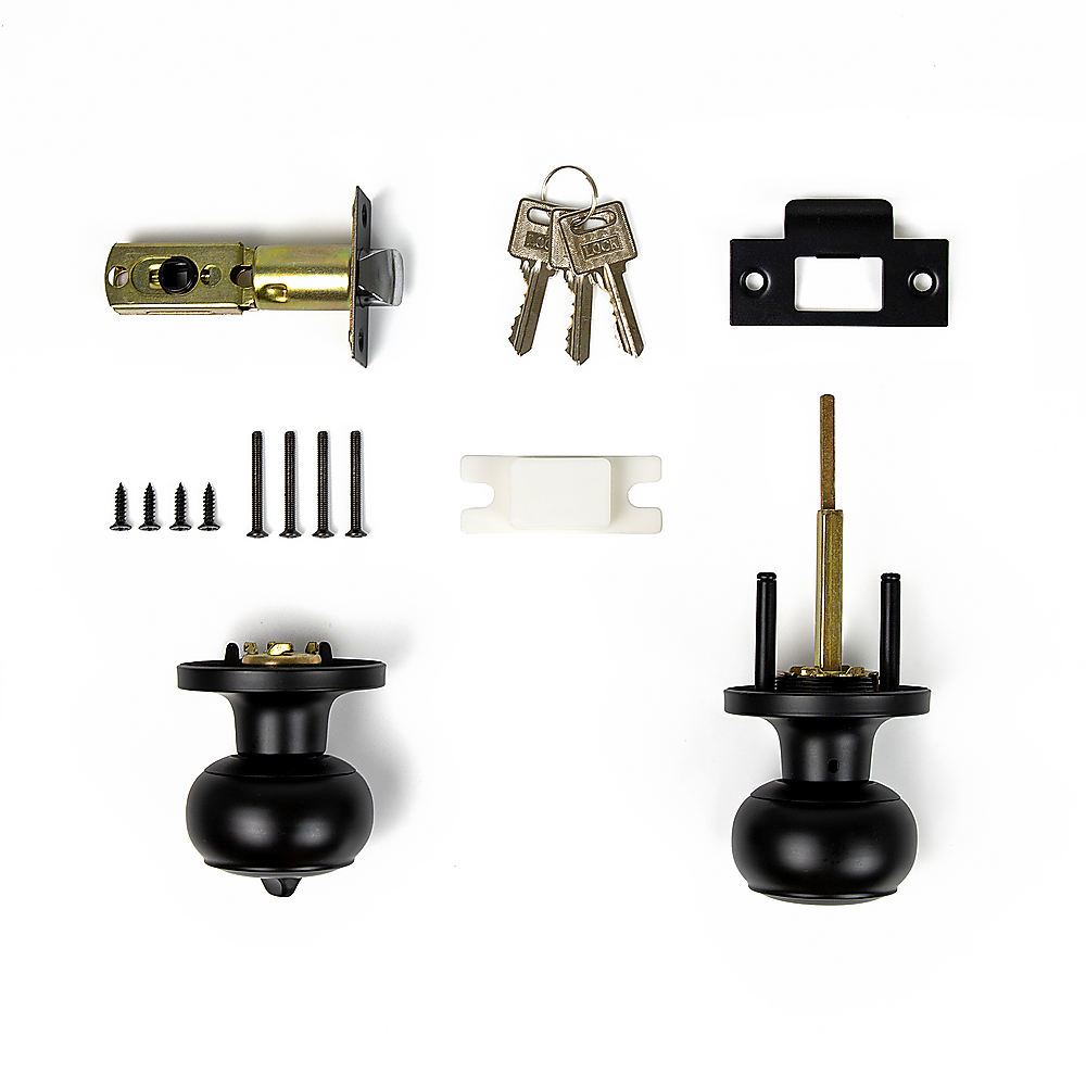 Door Handle Set Key Lock Function Round Black 6