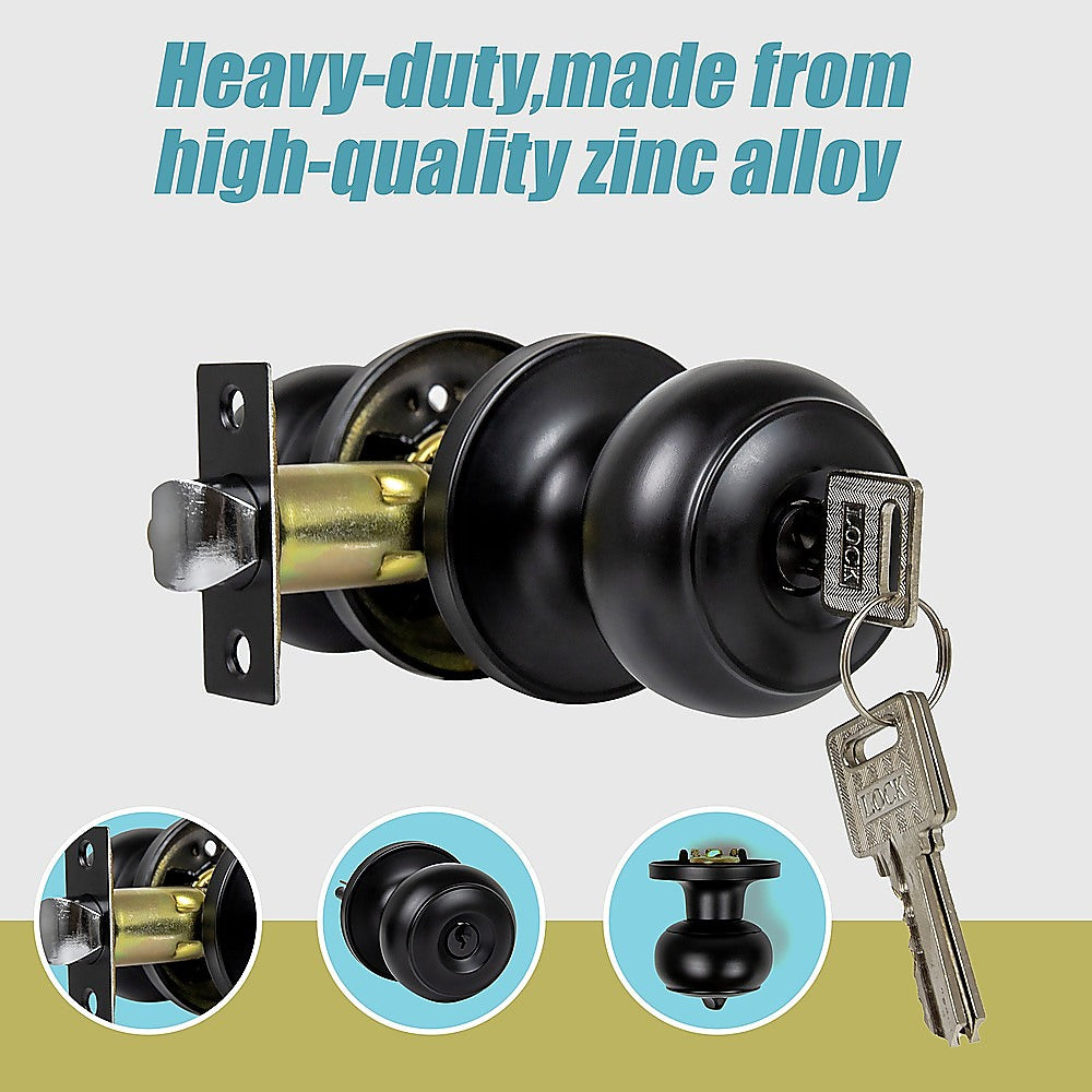Door Handle Set Key Lock Function Round Black 10
