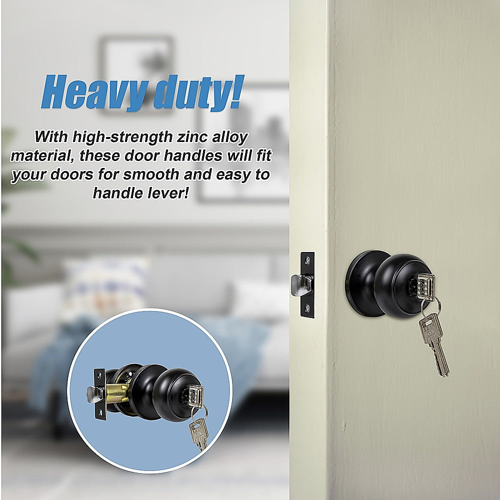 Door Handle Set Key Lock Function Round Black 5