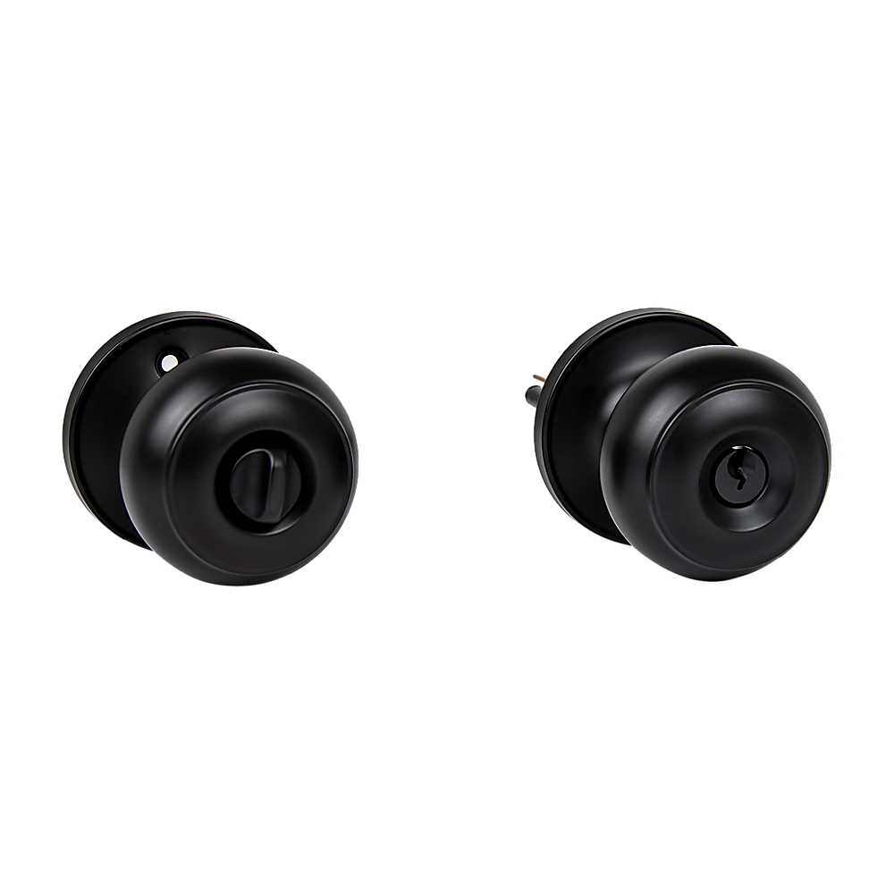 Door Handle Set Key Lock Function Round Black 4
