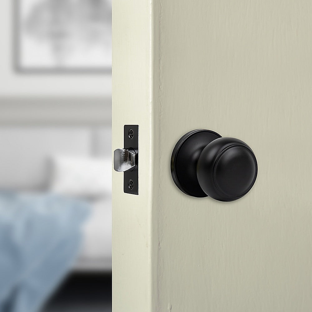Door Handle Set Passage Function Round Black 3