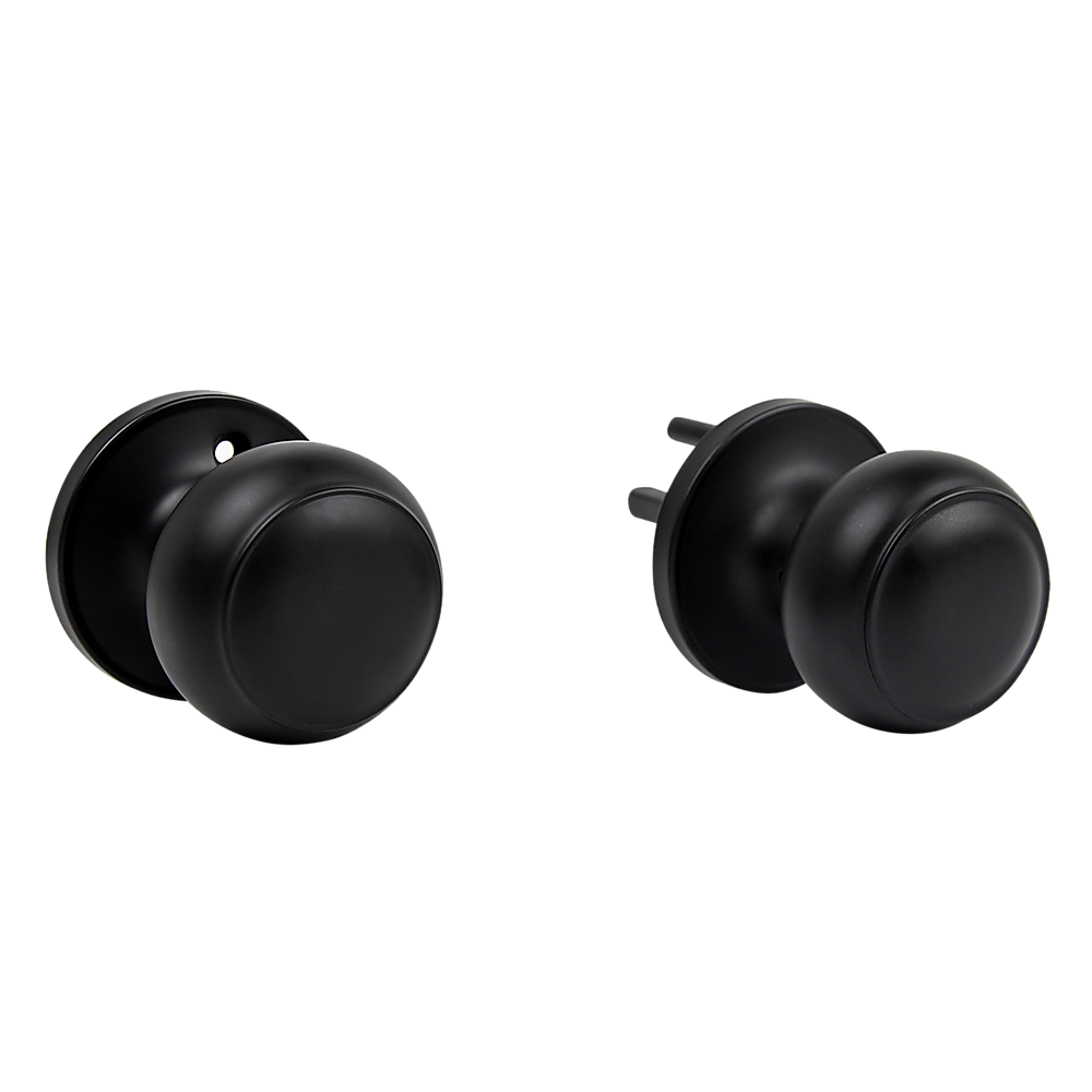 Door Handle Set Passage Function Round Black 6