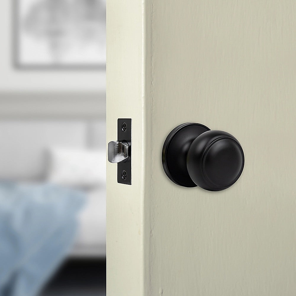 Door Handle Set Passage Function Round Black 7