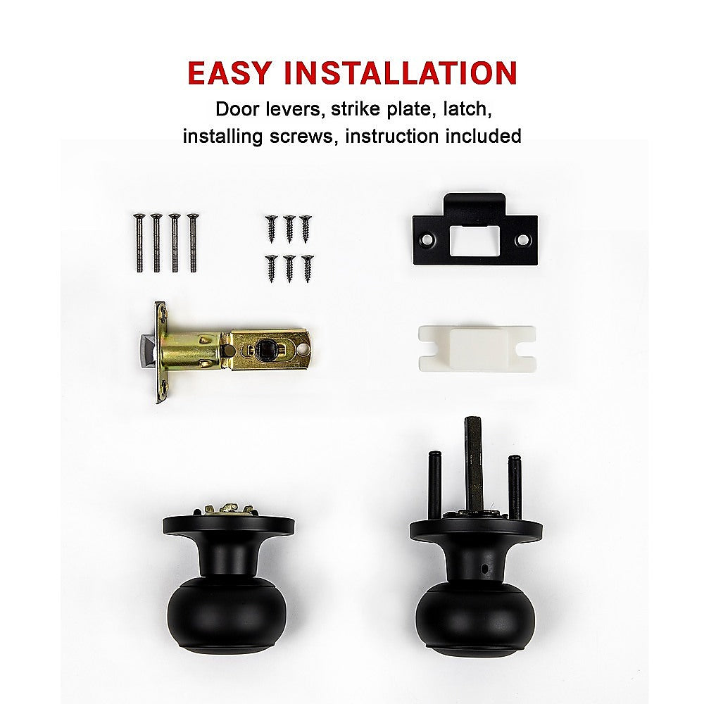 Door Handle Set Passage Function Round Black 9