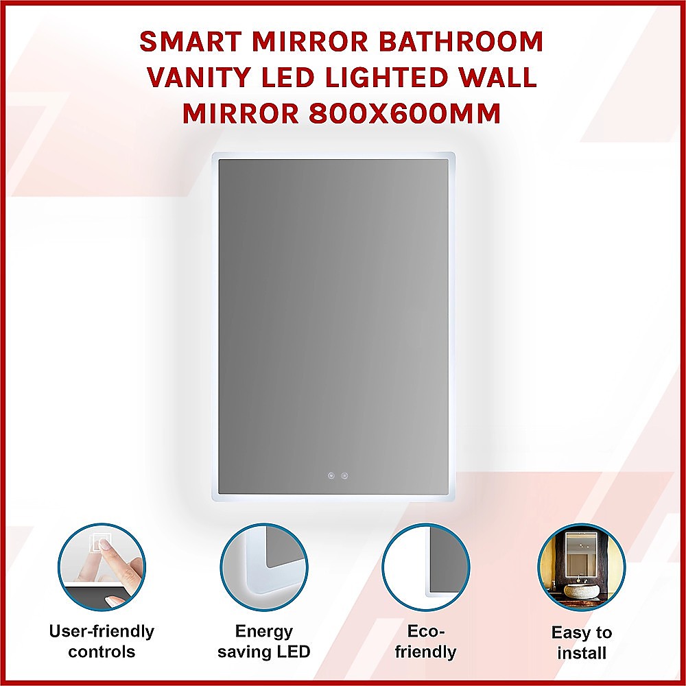 Smart Mirror Bathroom Vanity LED Lighted Wall Mirror 800x600mm 3
