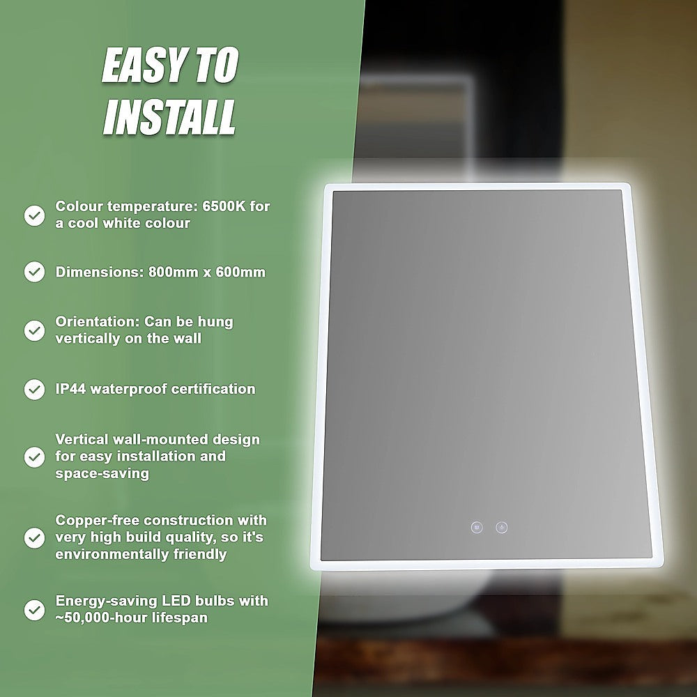 Smart Mirror Bathroom Vanity LED Lighted Wall Mirror 800x600mm 11