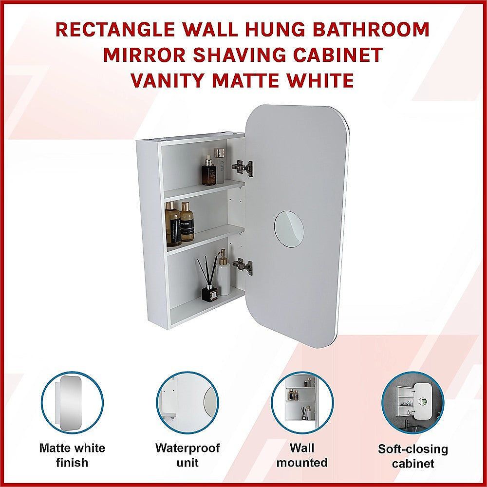 Rectangle Wall Hung Bathroom Mirror Shaving Cabinet Vanity Matte White 3