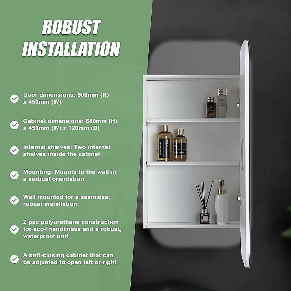 Rectangle Wall Hung Bathroom Mirror Shaving Cabinet Vanity Matte White 12