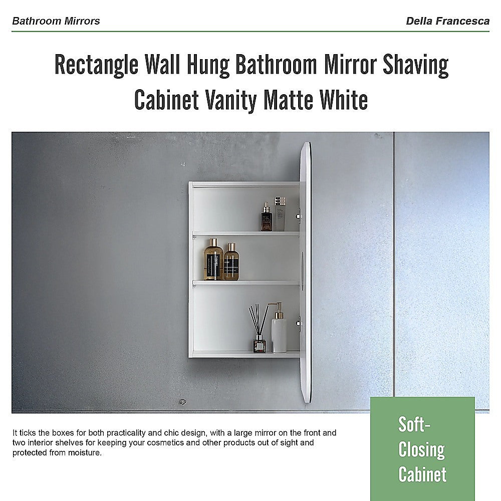 Rectangle Wall Hung Bathroom Mirror Shaving Cabinet Vanity Matte White 10