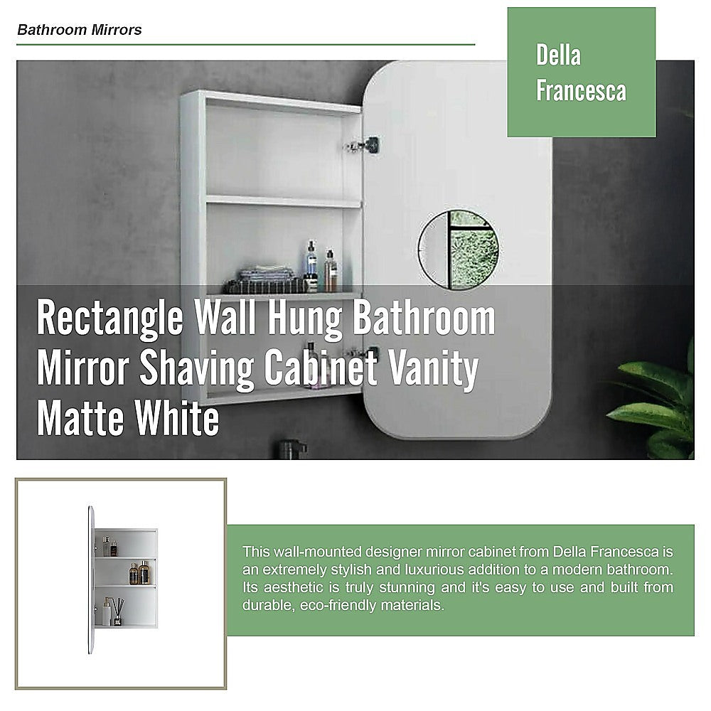 Rectangle Wall Hung Bathroom Mirror Shaving Cabinet Vanity Matte White 11