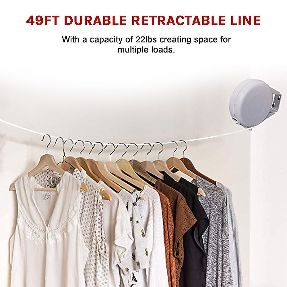 Retractable Clothesline Hang Clothes Line 20 Ft Retracts Automatically 7