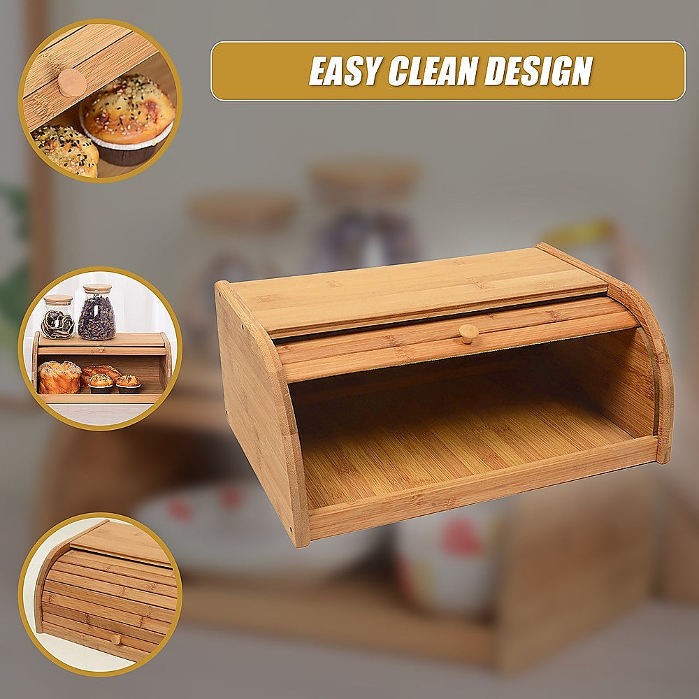Bamboo Bread Bin Storage Box Kitchen Loaf Pastry Container 8