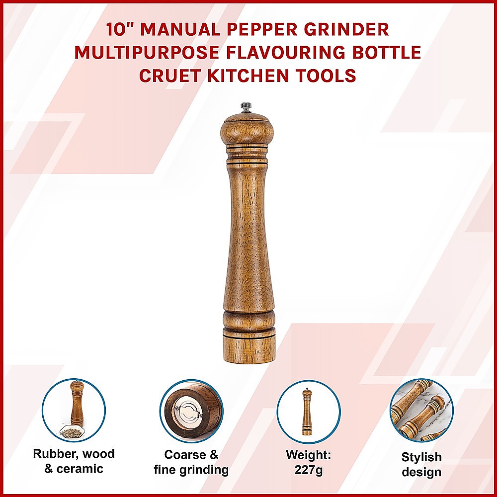 10" Manual Pepper Grinder Multipurpose Flavouring Bottle Cruet Kitchen Tools 3