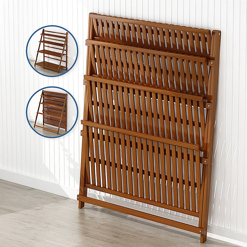 Plant Stand Outdoor Indoor Garden Wood Bamboo Shelf Folding 100CM Length 7