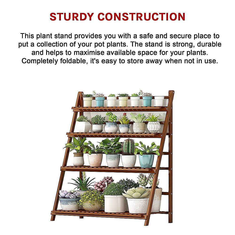 Plant Stand Outdoor Indoor Garden Wood Bamboo Shelf Folding 100CM Length 11