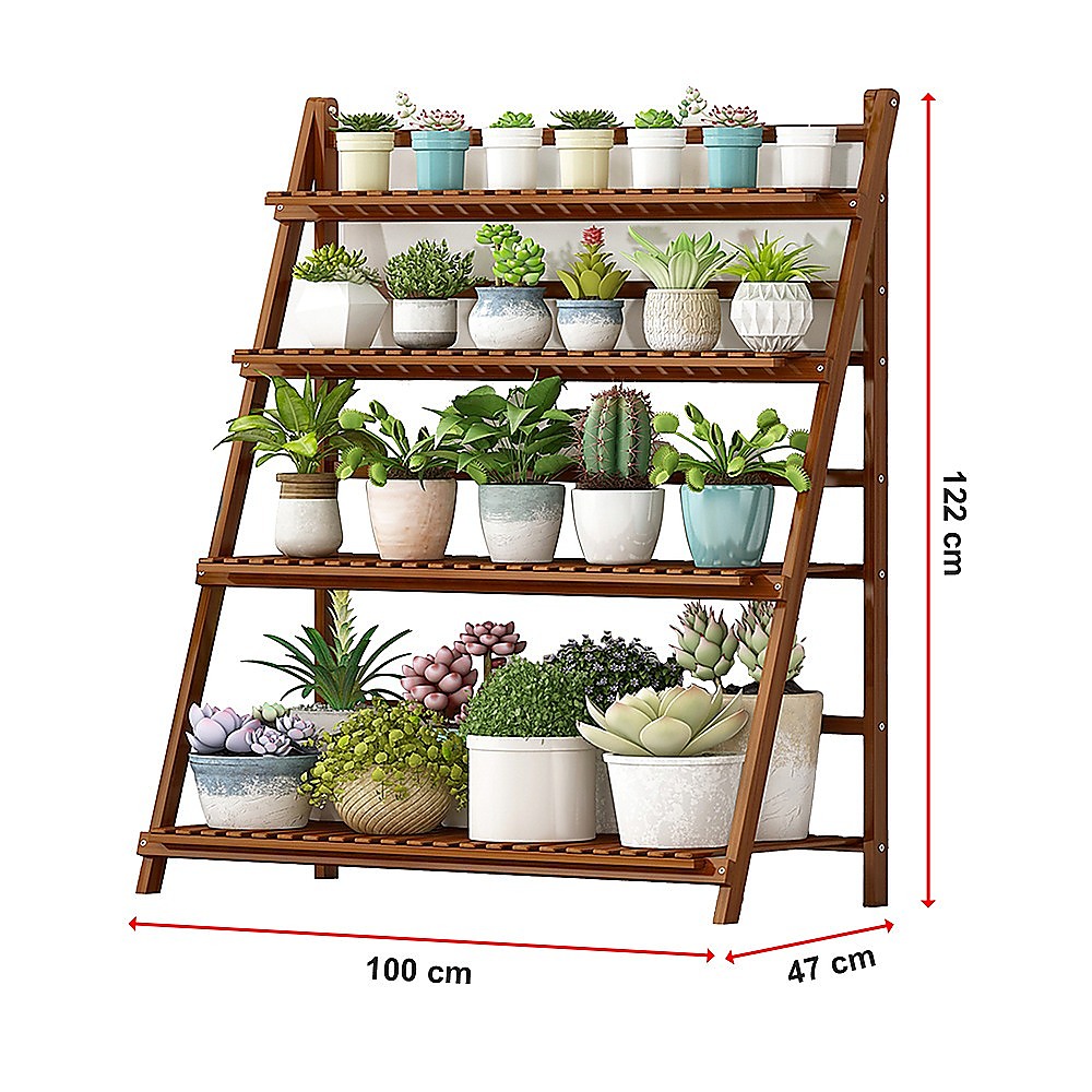 Plant Stand Outdoor Indoor Garden Wood Bamboo Shelf Folding 100CM Length 12