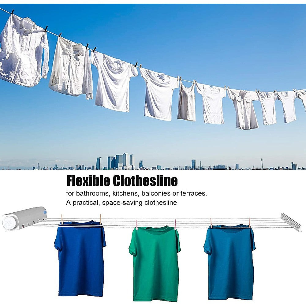 Retracting Clothesline 5 Line 18m Hanging Clothes Space Hanger 3