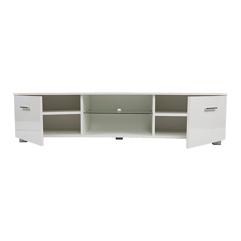 TV Cabinet Entertainment Unit Stand High Gloss Storage Shelf 140cm White 5