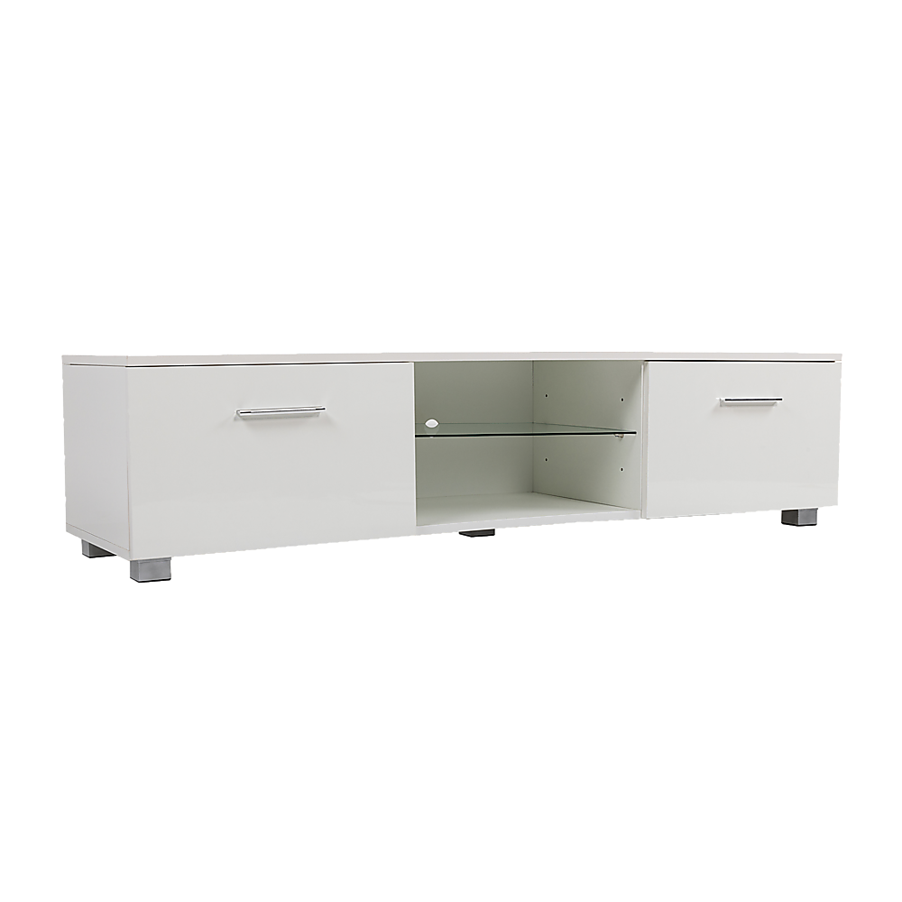 TV Cabinet Entertainment Unit Stand High Gloss Storage Shelf 140cm White 6