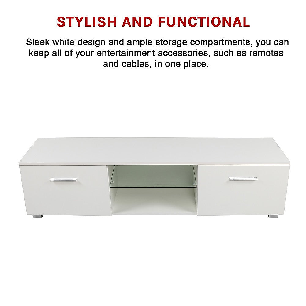 TV Cabinet Entertainment Unit Stand High Gloss Storage Shelf 140cm White 7