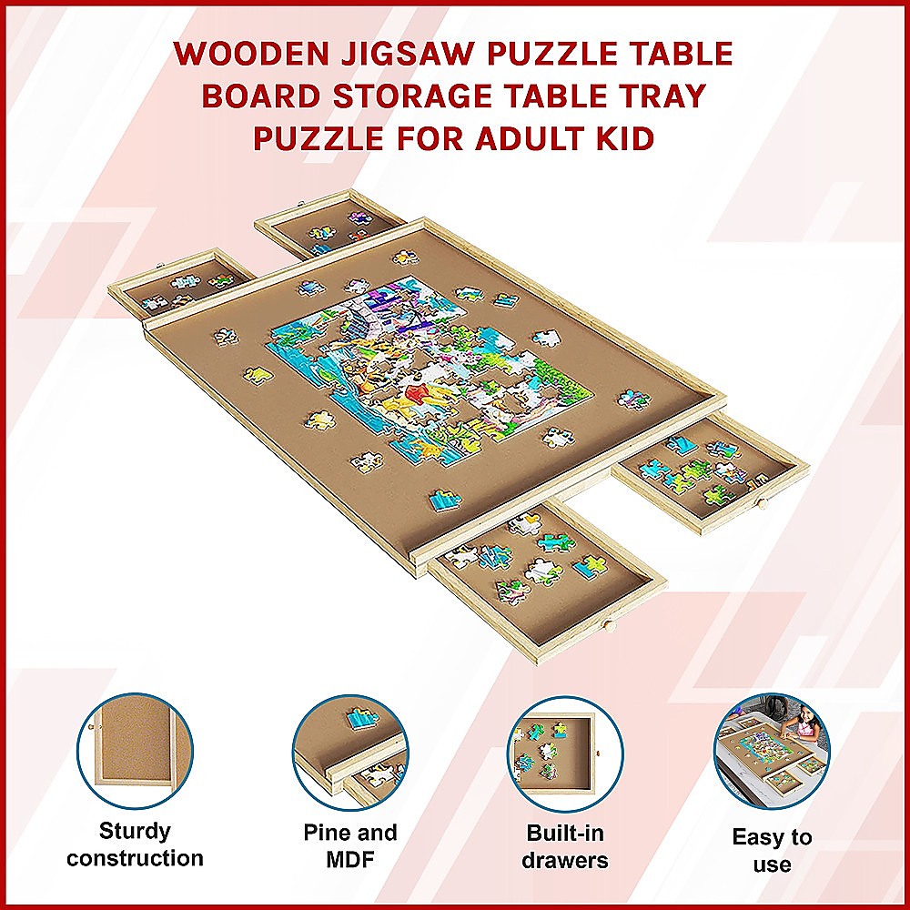 Wooden Jigsaw Puzzle Table Board Storage Table Tray Puzzle For Adult Kid 3