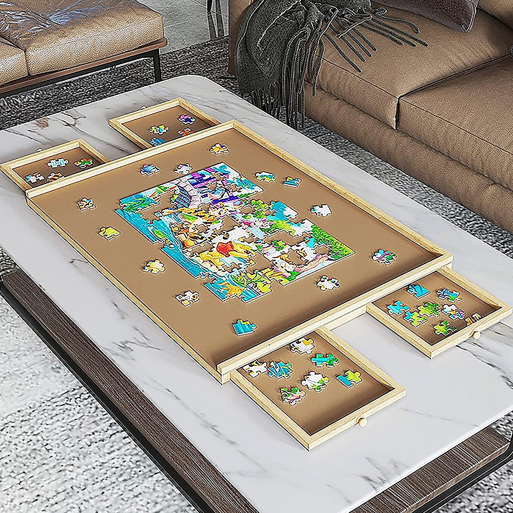 Wooden Jigsaw Puzzle Table Board Storage Table Tray Puzzle For Adult Kid 5