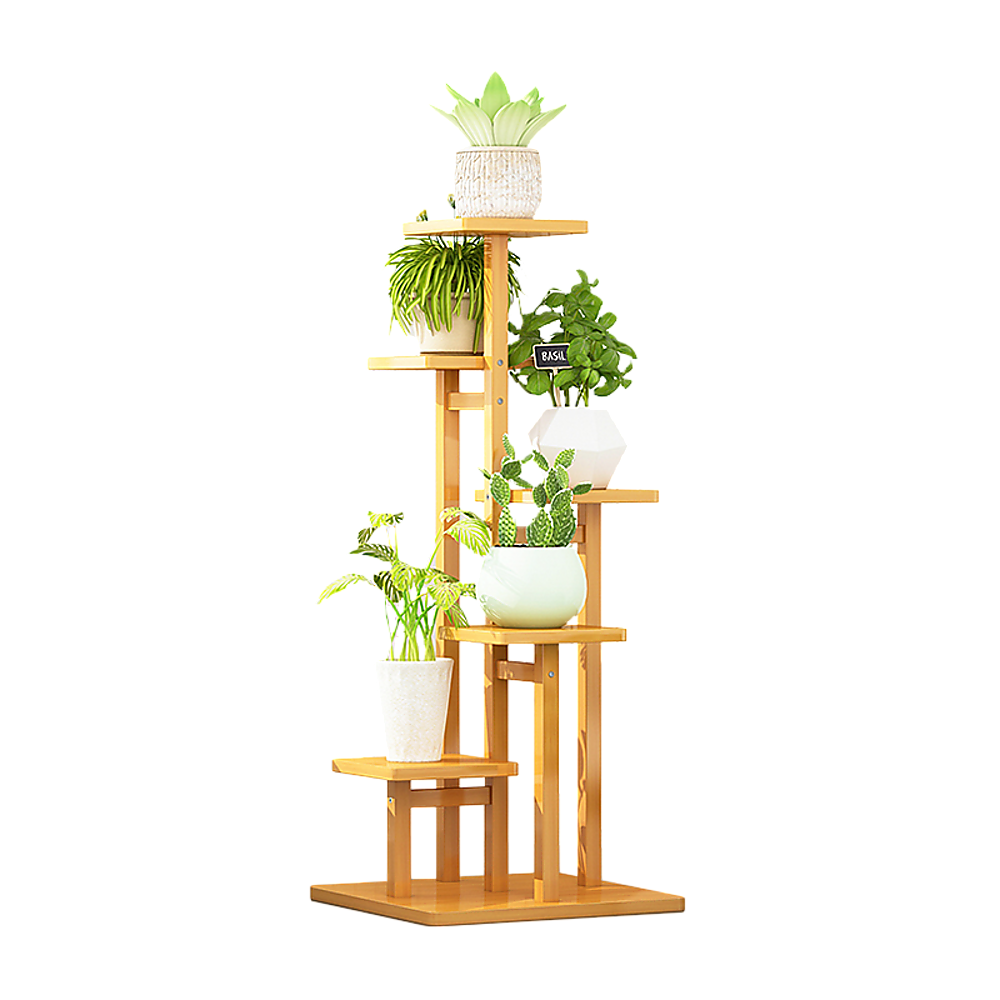 5 Tiers Vertical Bamboo Plant Stand Staged Flower Shelf Rack Outdoor Garden 4