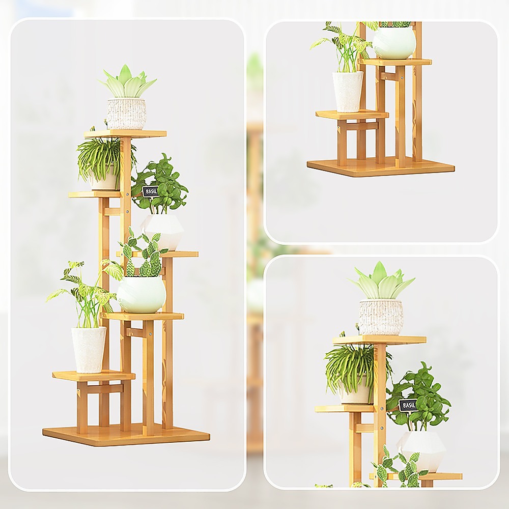 5 Tiers Vertical Bamboo Plant Stand Staged Flower Shelf Rack Outdoor Garden 7