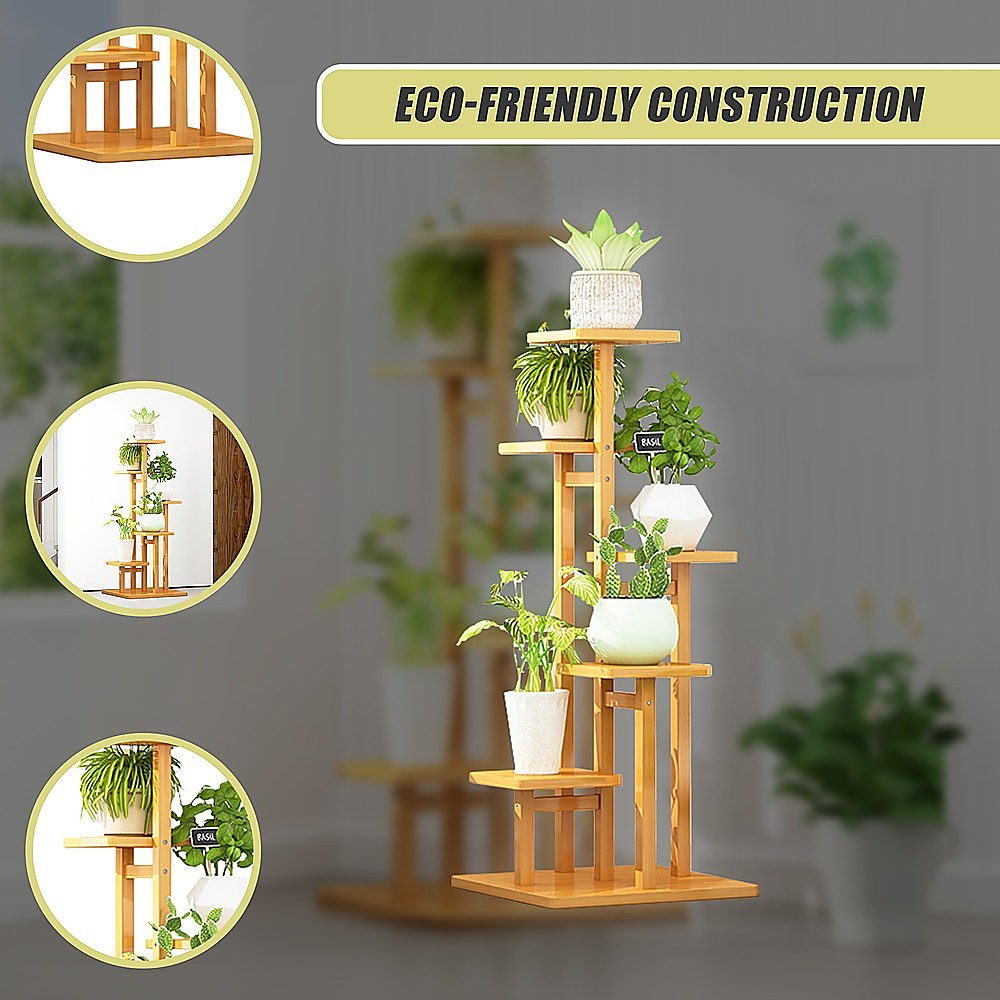5 Tiers Vertical Bamboo Plant Stand Staged Flower Shelf Rack Outdoor Garden 8