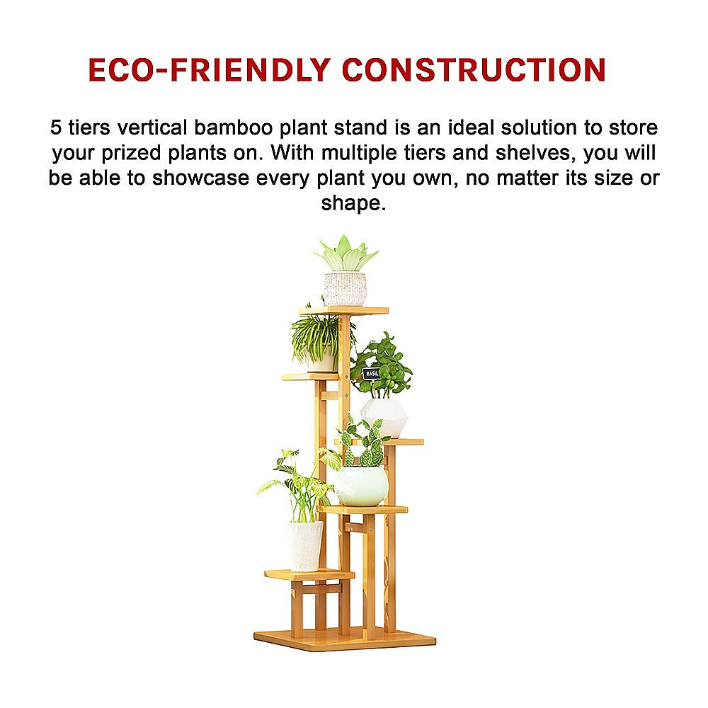 5 Tiers Vertical Bamboo Plant Stand Staged Flower Shelf Rack Outdoor Garden 11