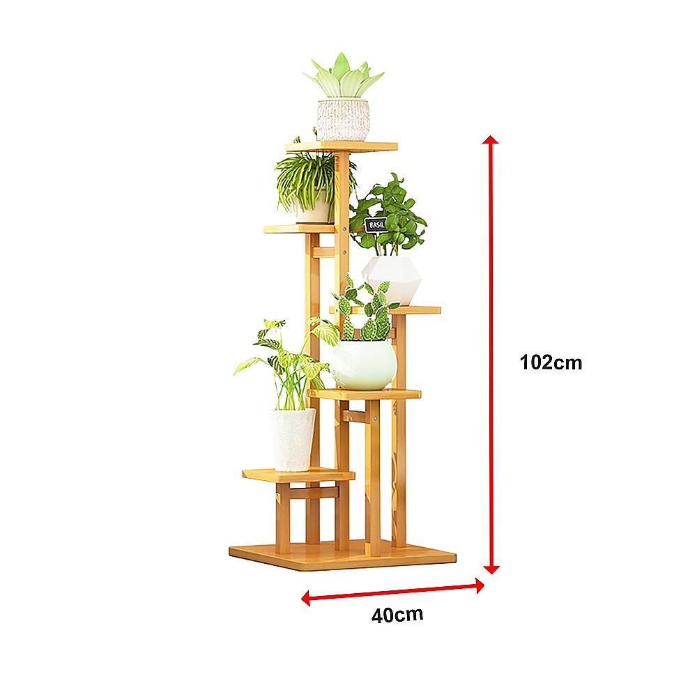 5 Tiers Vertical Bamboo Plant Stand Staged Flower Shelf Rack Outdoor Garden 12