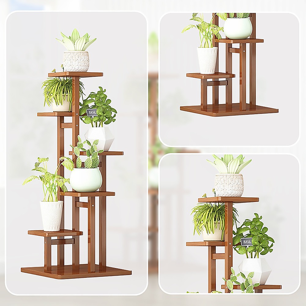 5 Tiers Vertical Bamboo Plant Stand Staged Flower Shelf Rack Outdoor Garden 7