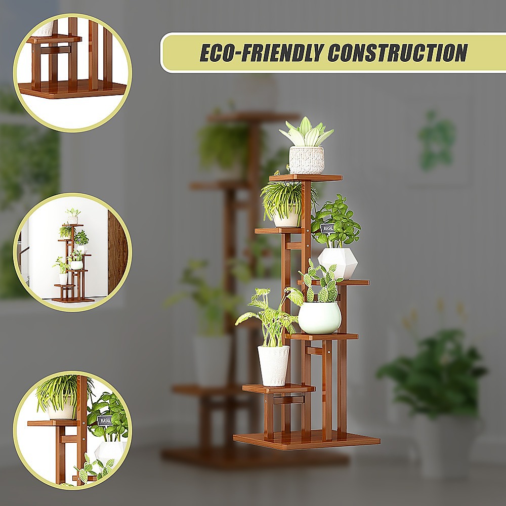 5 Tiers Vertical Bamboo Plant Stand Staged Flower Shelf Rack Outdoor Garden 8