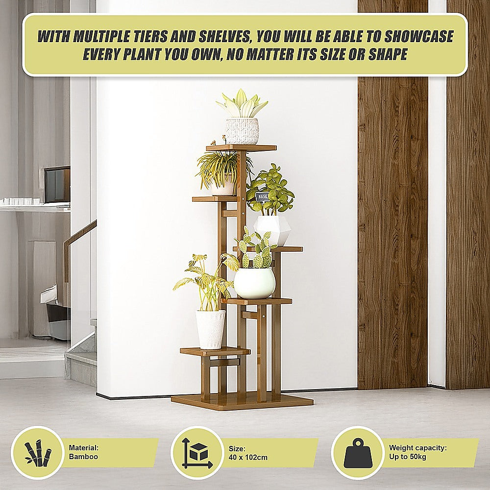 5 Tiers Vertical Bamboo Plant Stand Staged Flower Shelf Rack Outdoor Garden 9